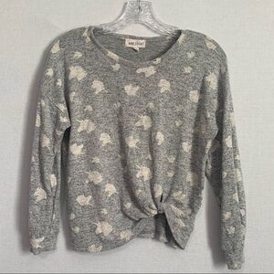 Nine 1 Eight Girls Size Large Gray/White Unicorn Sweater Front Tie Top